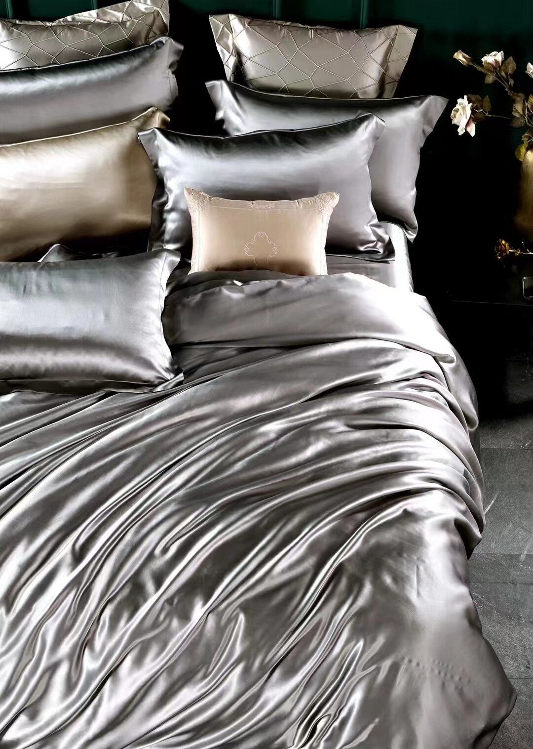 SMOKY GRAY - 25 Momme 100% Mulberry Silk Duvet Cover