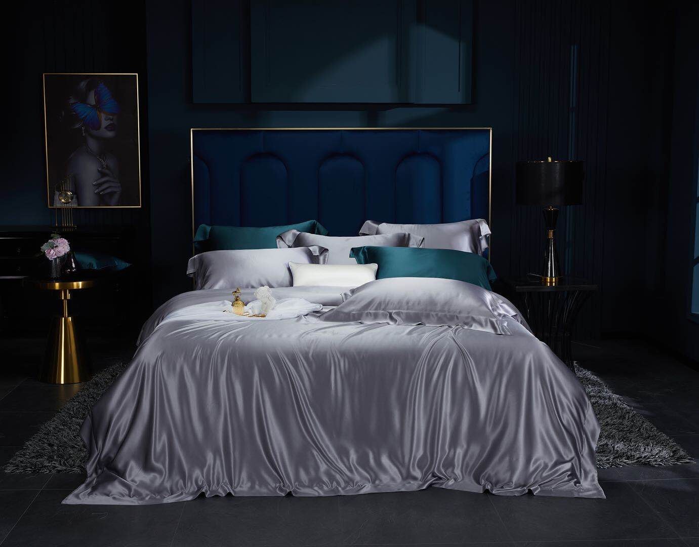 BLUISH GRAY - 30 Momme Mulberry Silk Bedding, Silk Duvet Cover, Silk Fitted Sheet, Silk Flat Sheet, Silk Pillowcase, 100% SILK