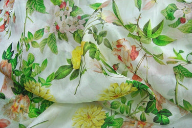 WANHUA - Floral Print Silk Organza Satin Fabric - By the Yard