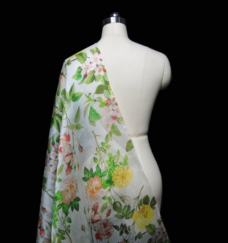 WANHUA - Floral Print Silk Organza Satin Fabric - By the Yard
