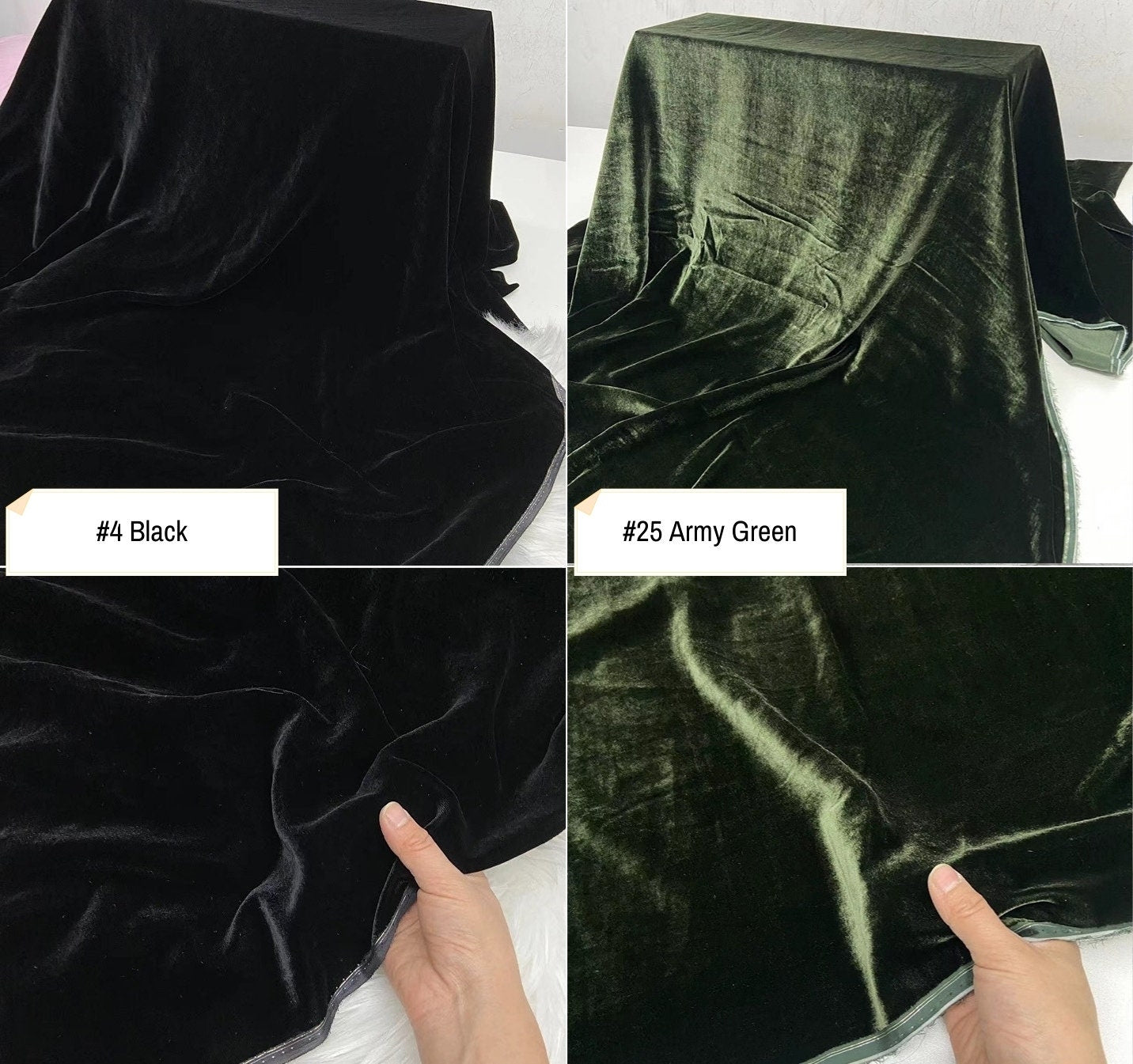 CHUNSE - 40 Momme 30 Solid Colors Silk Velvet Fabric 138cm wide by the Yard