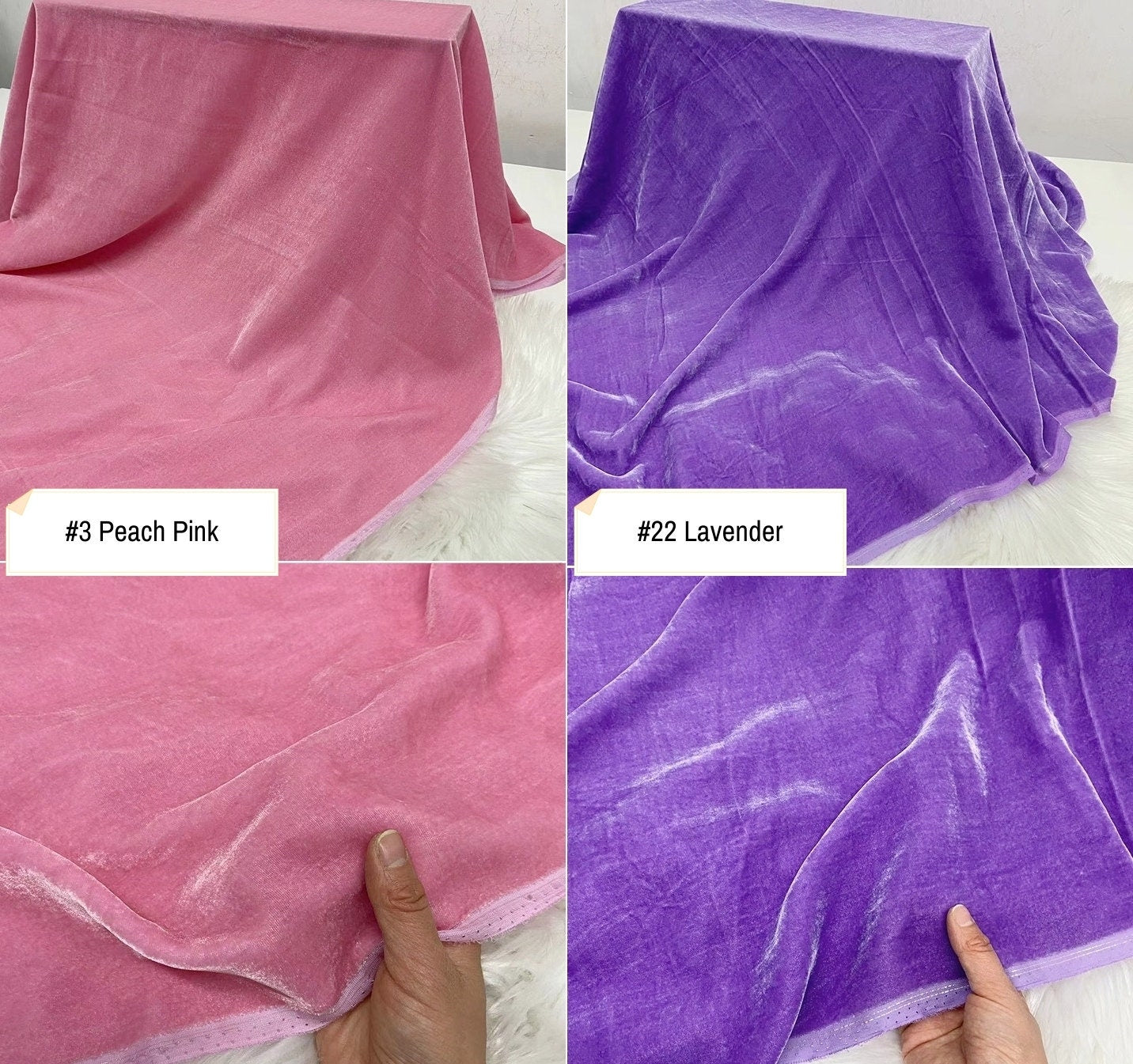 CHUNSE - 40 Momme 30 Solid Colors Silk Velvet Fabric 138cm wide by the Yard