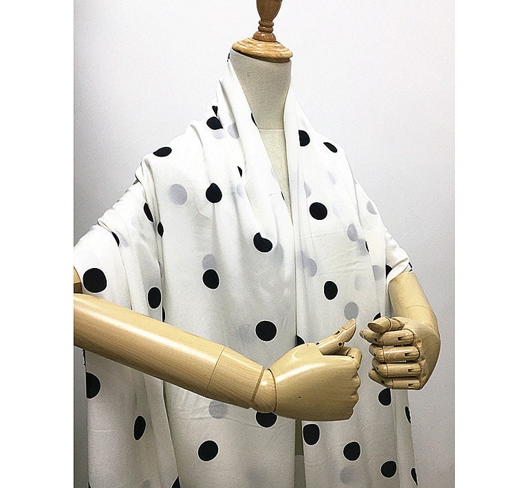 BAIDIDIAN - 14 momme Black Dots Print Stretch Silk Crepe de Chine Fabric - 138cm wide by the Yard