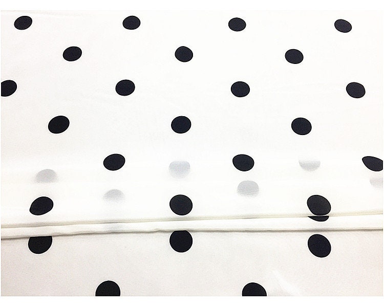 BAIDIDIAN - 14 momme Black Dots Print Stretch Silk Crepe de Chine Fabric - 138cm wide by the Yard