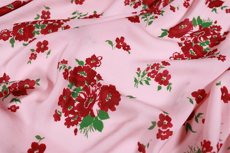 BAIHONG - 14 Momme Floral Print Double Joe Silk Fabric - 140cm wide by the Yard