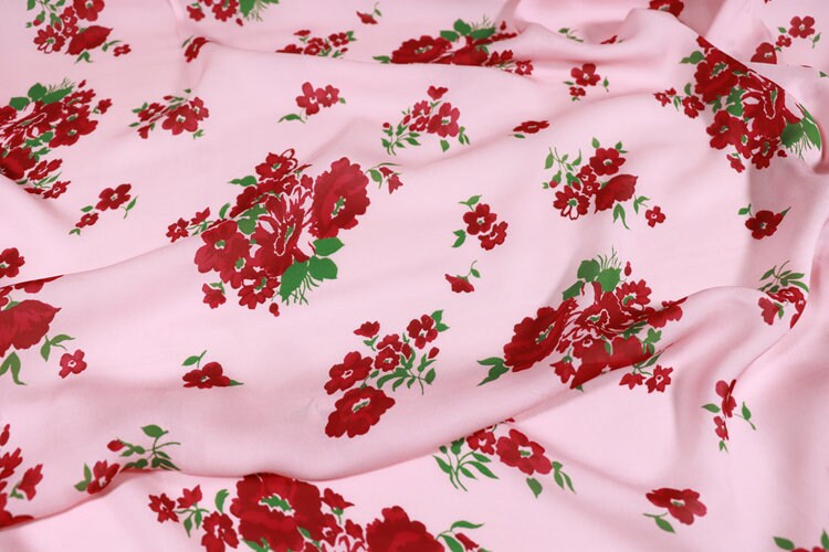 BAIHONG - 14 Momme Floral Print Double Joe Silk Fabric - 140cm wide by the Yard