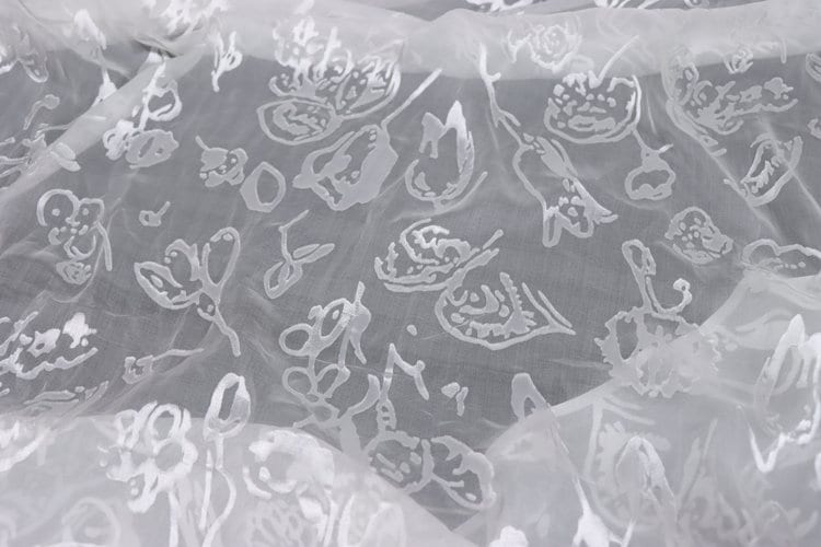 BAISHU - Flowers Sheer Burnout Silk Devore Satin Fabric - 114cm wide by the Yard