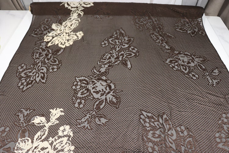 LIANCAO - Flowers Sheer Burnout Silk Devore Satin Fabric - 114cm wide by the Yard