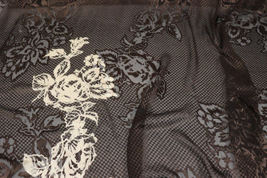 LIANCAO - Flowers Sheer Burnout Silk Devore Satin Fabric - 114cm wide by the Yard