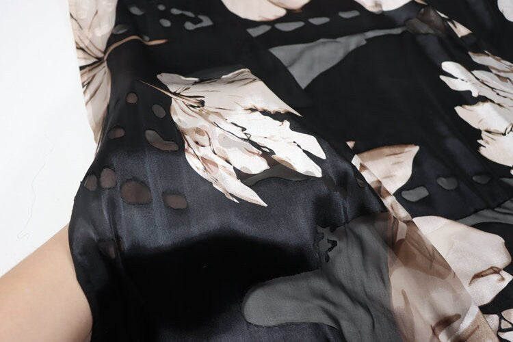 HERONG - Flowers Sheer Burnout Silk Devore Satin Fabric - 140cm wide by the Yard