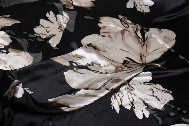 HERONG - Flowers Sheer Burnout Silk Devore Satin Fabric - 140cm wide by the Yard