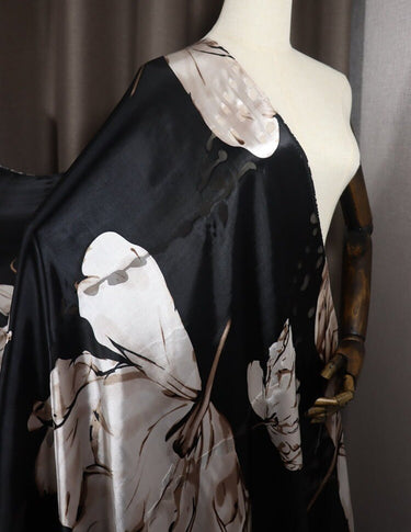 HERONG - Flowers Sheer Burnout Silk Devore Satin Fabric - 140cm wide by the Yard