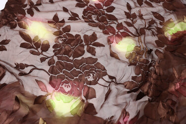 YUNLIAN - Flowers Sheer Burnout Silk Devore Satin Fabric - 114cm wide by the Yard