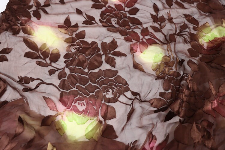 YUNLIAN - Flowers Sheer Burnout Silk Devore Satin Fabric - 114cm wide by the Yard
