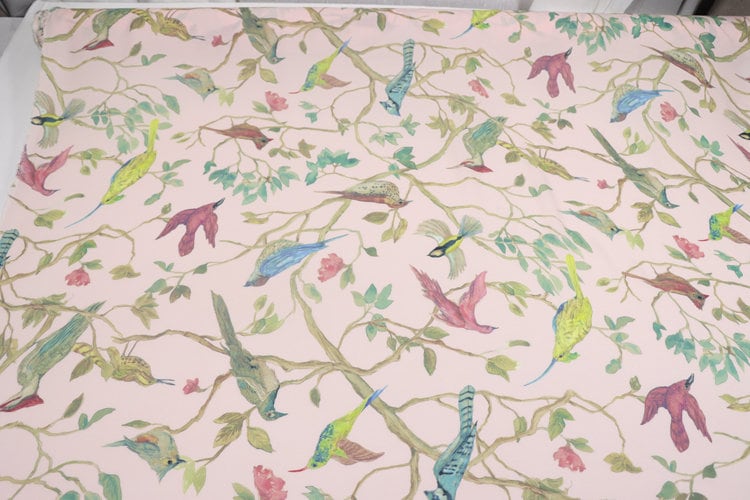 DFNIAO - 14 Momme Floral Bird Print Double Joe Silk Fabric - 114cm wide by the Yard