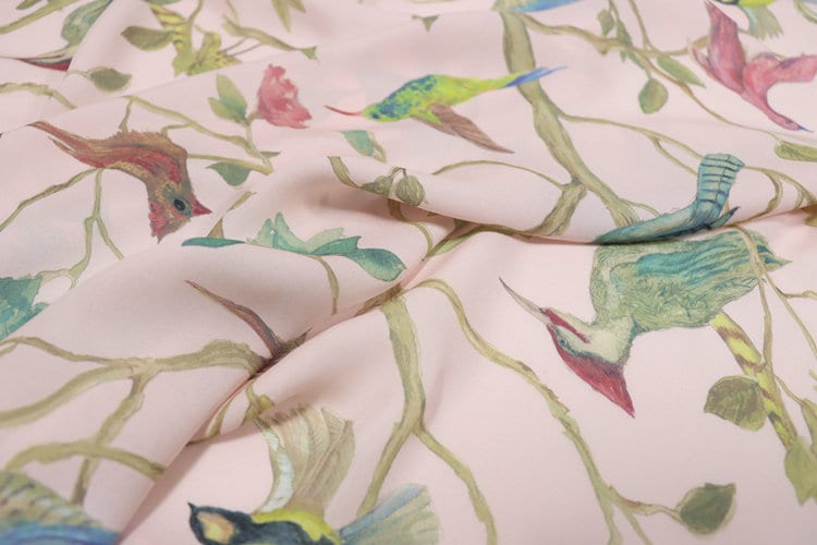 DFNIAO - 14 Momme Floral Bird Print Double Joe Silk Fabric - 114cm wide by the Yard