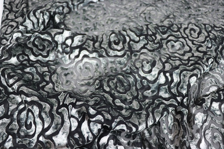 YUNTUAN - Flowers Sheer Burnout Silk Devore Satin Fabric - 114cm wide by the Yard