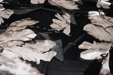 HERONG - Flowers Sheer Burnout Silk Devore Satin Fabric - 140cm wide by the Yard