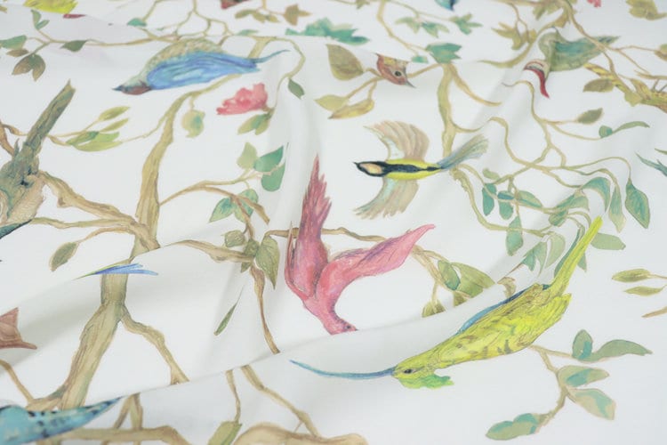 ZTNIAO - 14 Momme Floral Bird Print Double Joe Silk Fabric - 114cm wide by the Yard