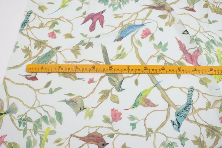 ZTNIAO - 14 Momme Floral Bird Print Double Joe Silk Fabric - 114cm wide by the Yard