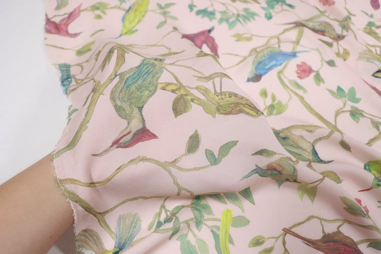 DFNIAO - 14 Momme Floral Bird Print Double Joe Silk Fabric - 114cm wide by the Yard