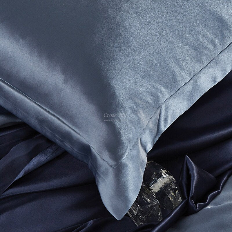 DUSTY BLUE  - 30 Momme Mulberry Silk Bedding, Silk Duvet Cover, Silk Fitted Sheet, Silk Flat Sheet, Silk Pillowcase, 100% SILK